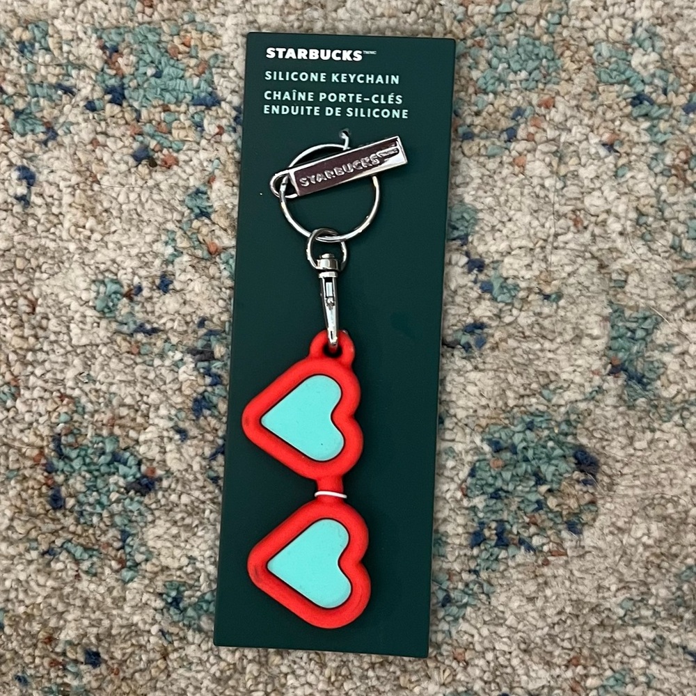 NEW! Starbucks 2025 Hearts Silicon Red Blue Heart Sunglasses Keychain Keyring ❤️